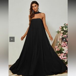 BRAND NEW w/ tags Choker Neck A Line Chiffon Black Dress